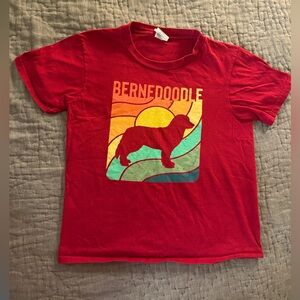 Port & Company Red Bernedoodle Graphic T-Shirt Sunset Small about sz 8/10 cotton